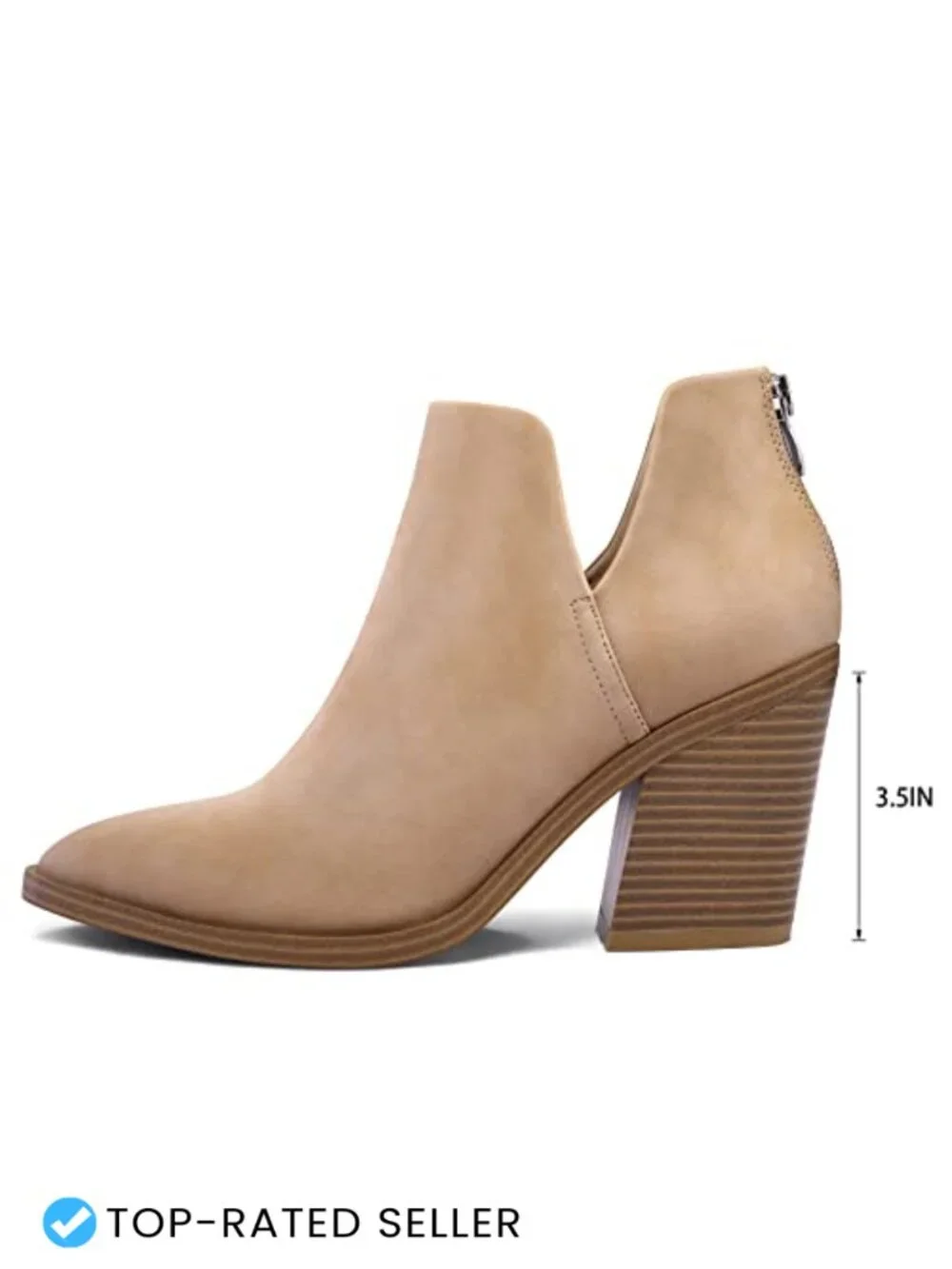 Slip on Cutout Pointed Toe Chunky Stacked Mid Heel Ankle Booties